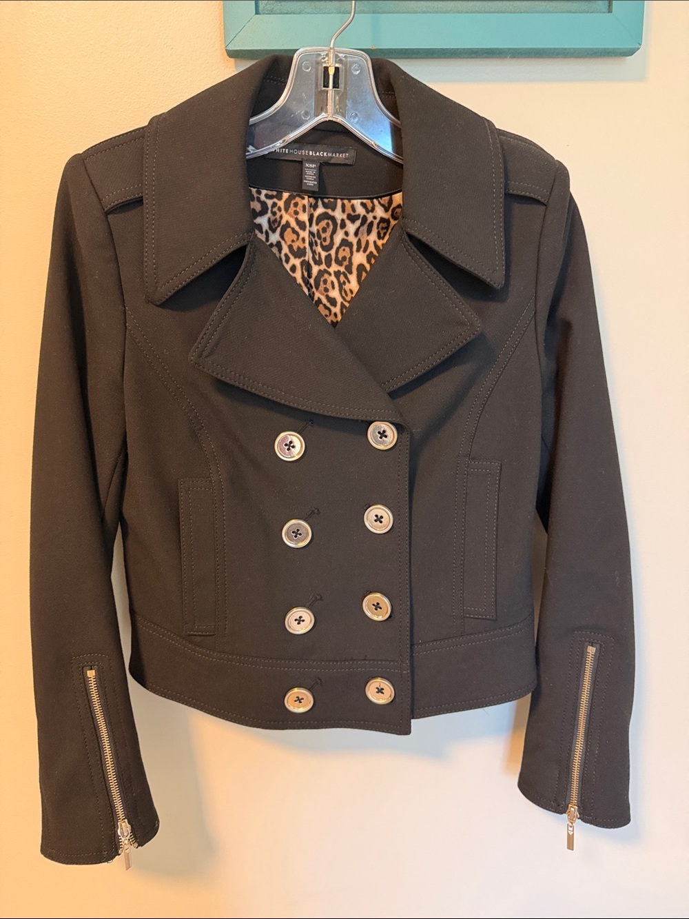 WHBM Black Double-Breasted Cropped Coat